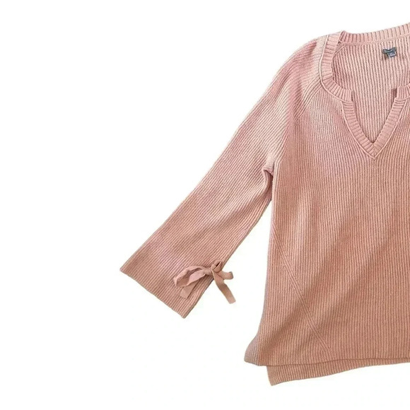 AERIE PINK V NECK BELL SLEEVE SIDE SLIT SWEATER- SIZE XL - Picture 3 of 7